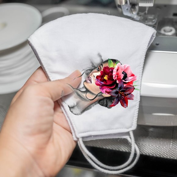 Watercolor Printed Face Mask Linen #3 - Picture 3 of 5